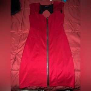 Strapless Red Zip-Front Bodycon Dress